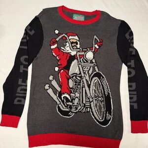 Ugly Christmas Sweater Santa Biker Crewneck